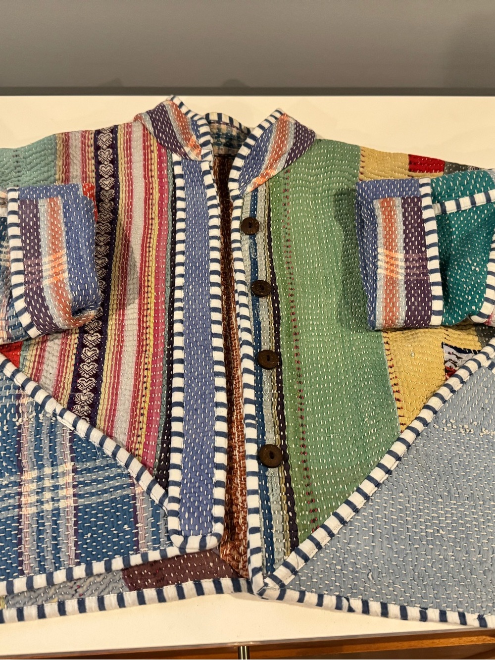 Reversable Colorful Hand-Stitched Patchwork Jacket.